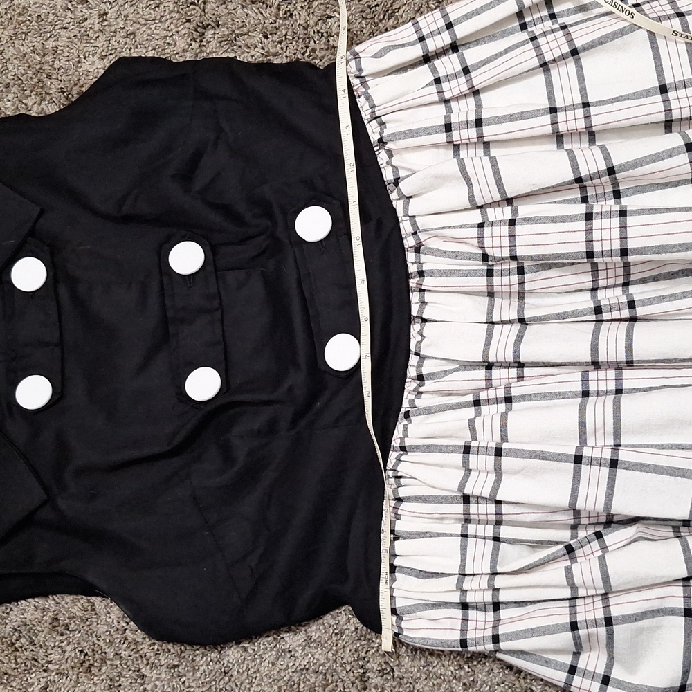 Unique Vintage pinup 50s sleeveless dress double breaste - plaid black/white - M - Picture 9 of 9